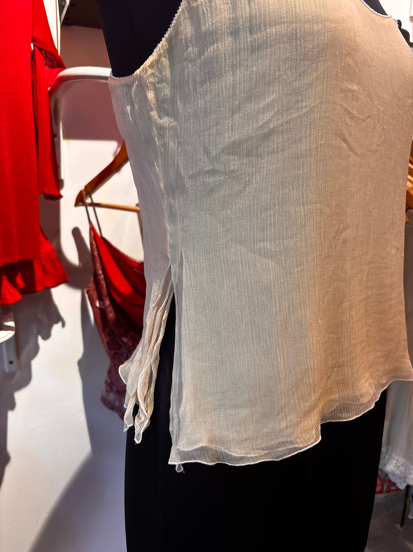 Beige beaded silk top