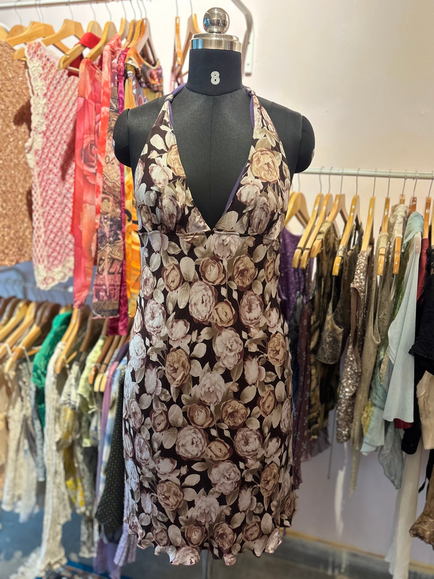 Roses silk halter neck dress