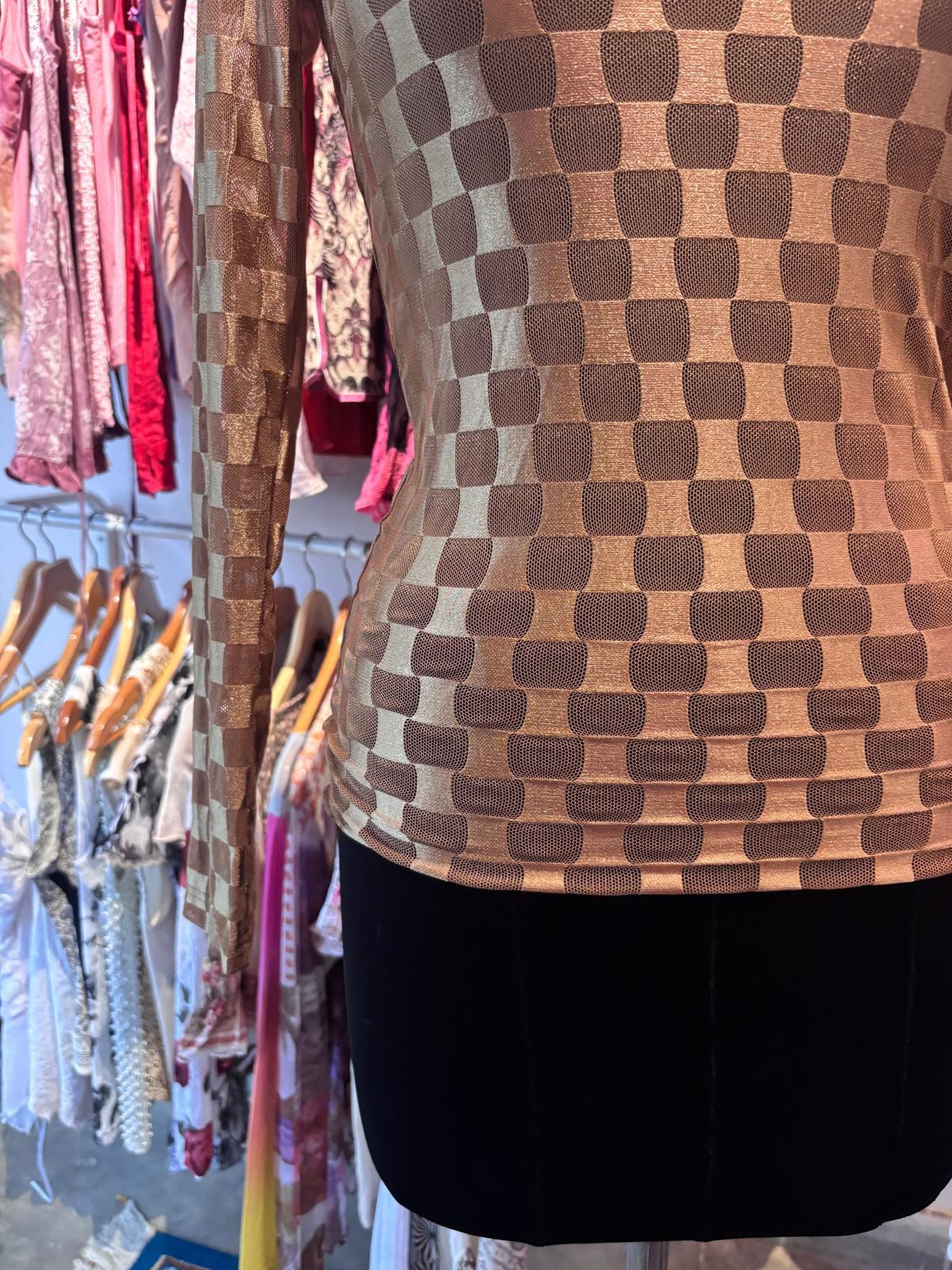 Gold brown checkered top