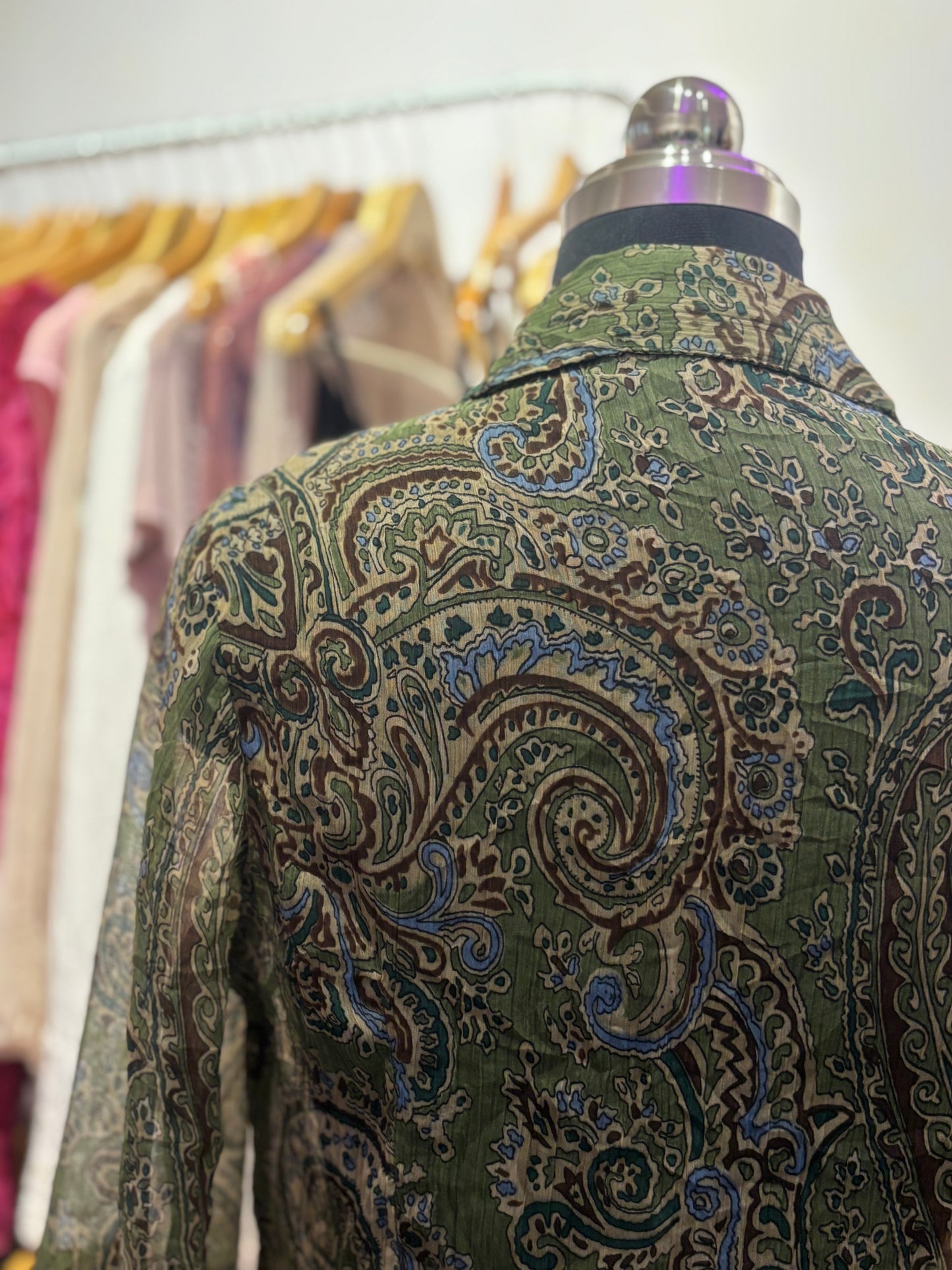 Vintage ruffle neck paisley shirt