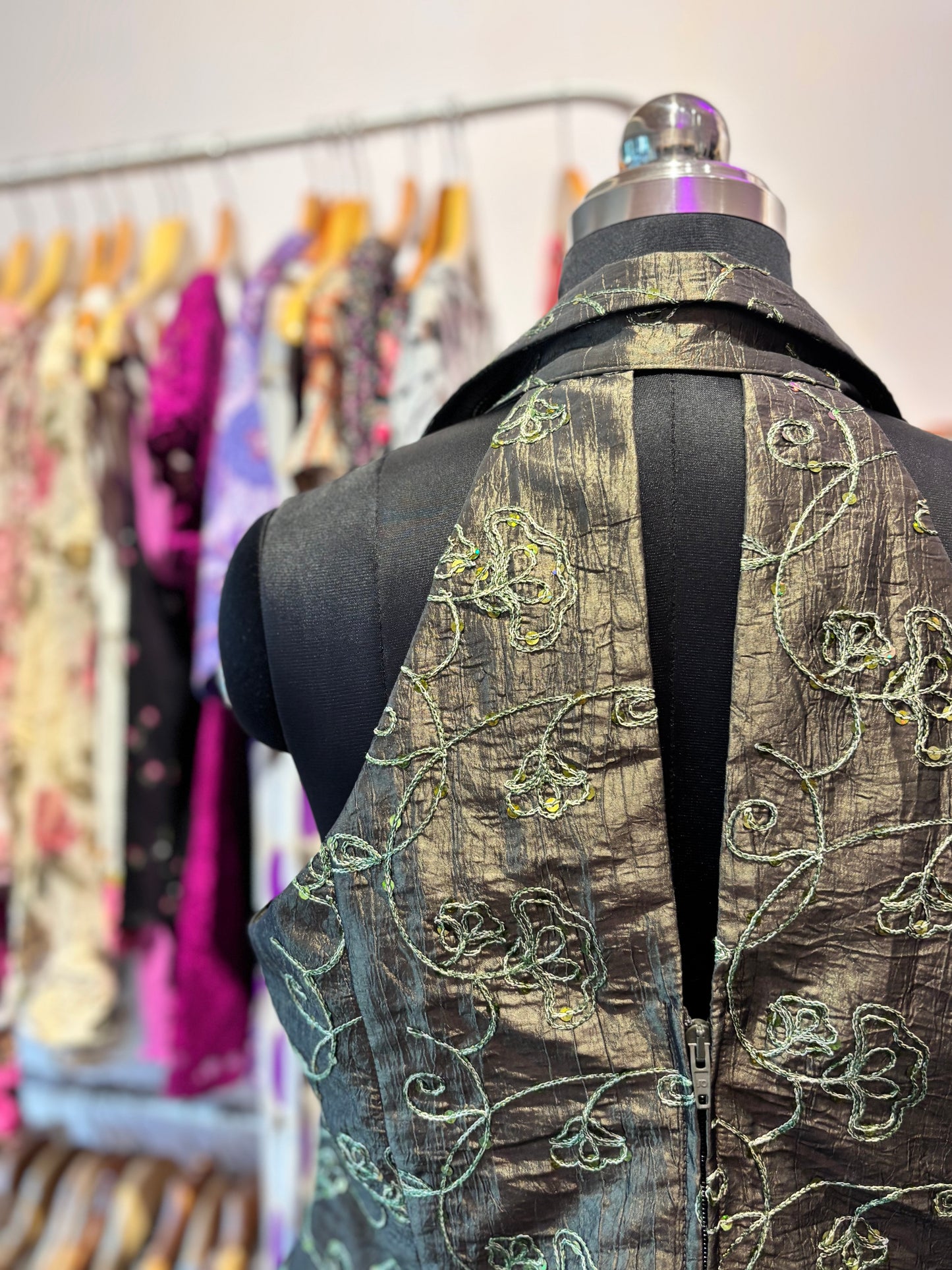 Olive sequins silk corset