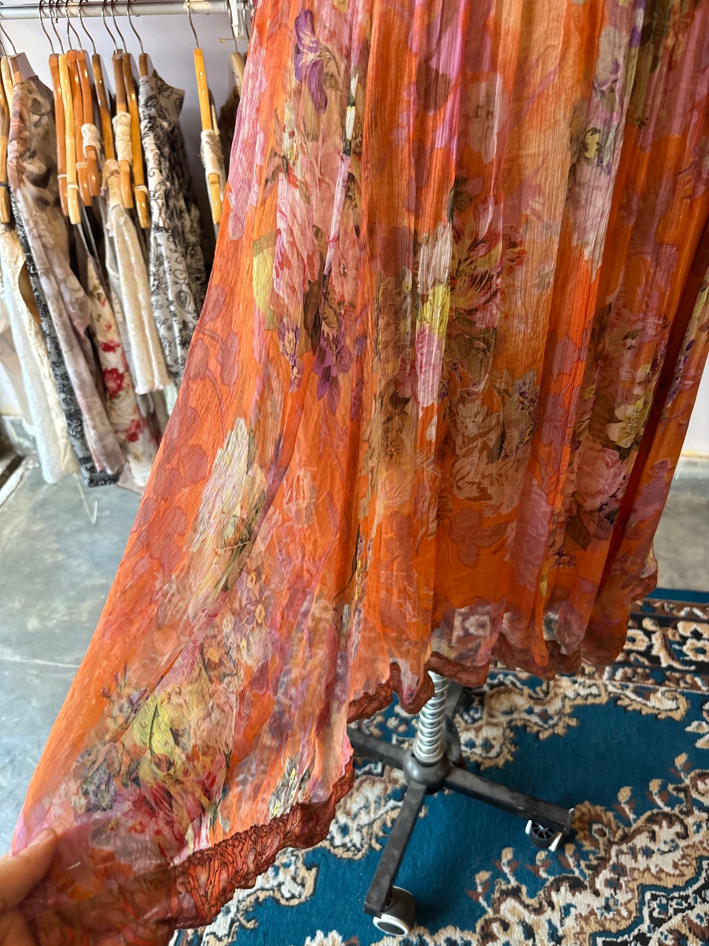 Celestial floral dress with dew drops and gold thread work