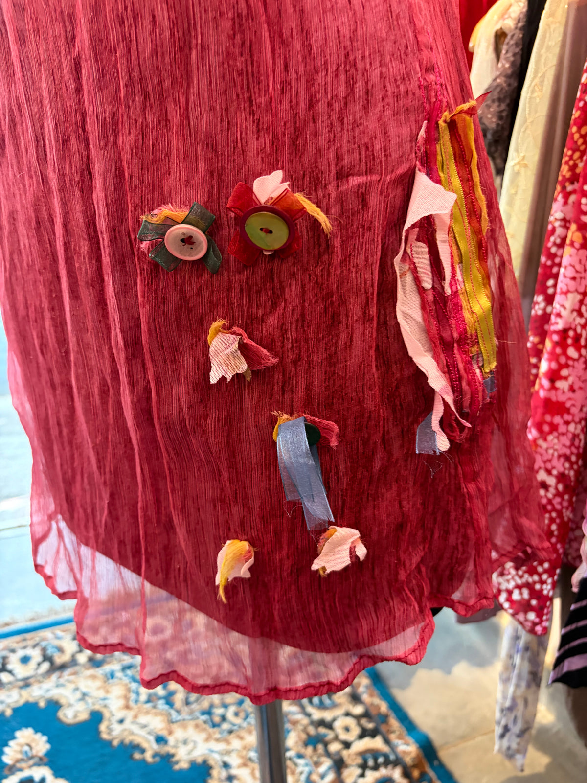 Pink buttons lace patch work top