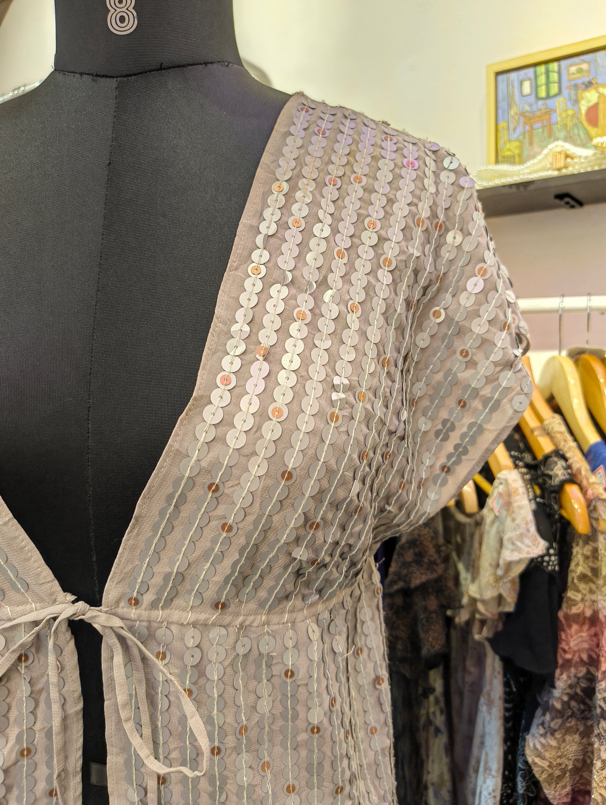 Front ties sequins overwear