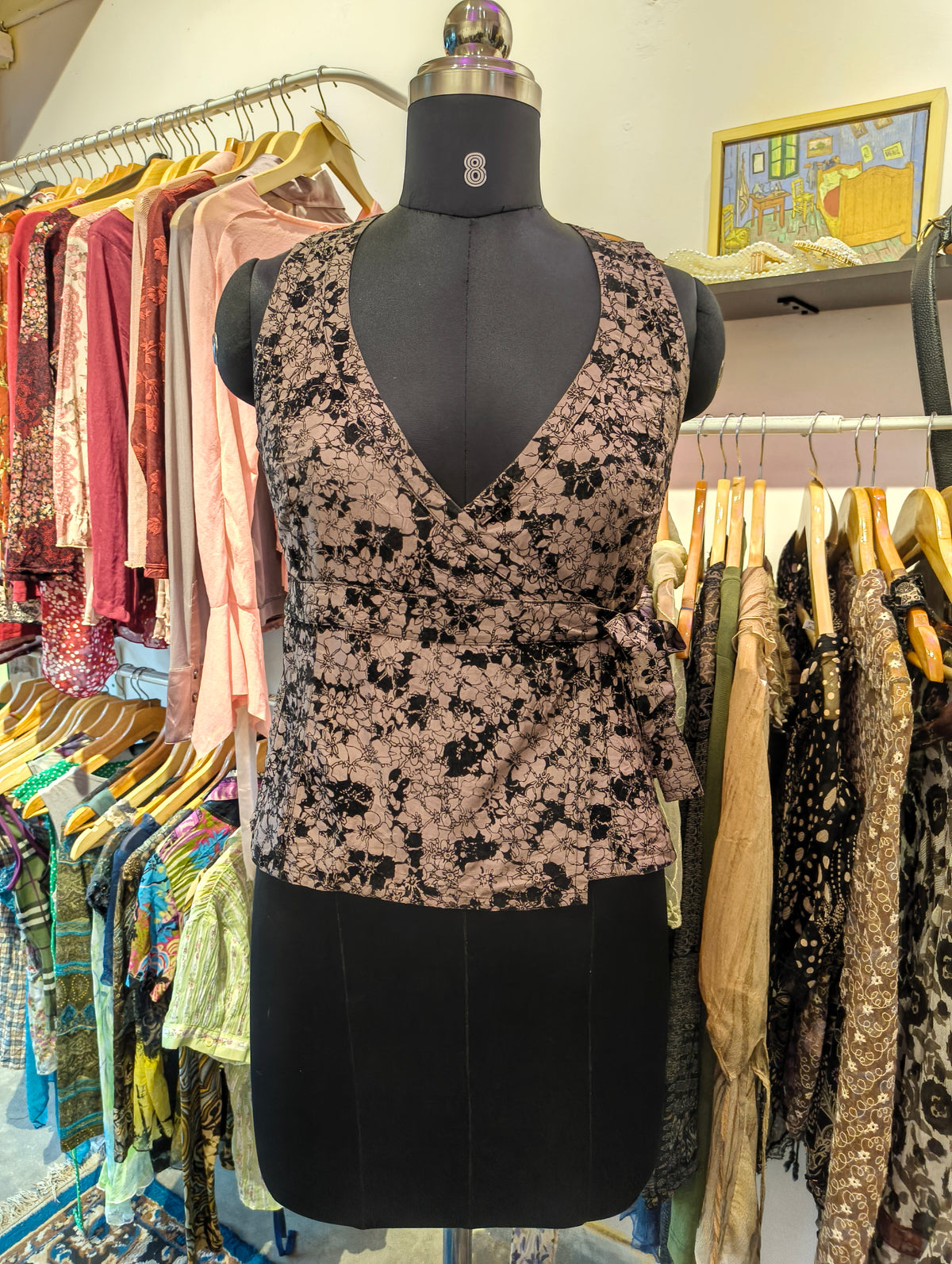 Brown 100 percent silk wrap around top