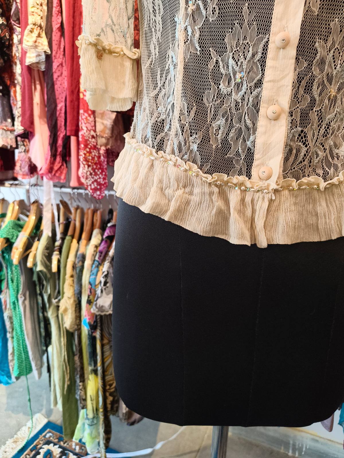 Victorian silk lace beige top