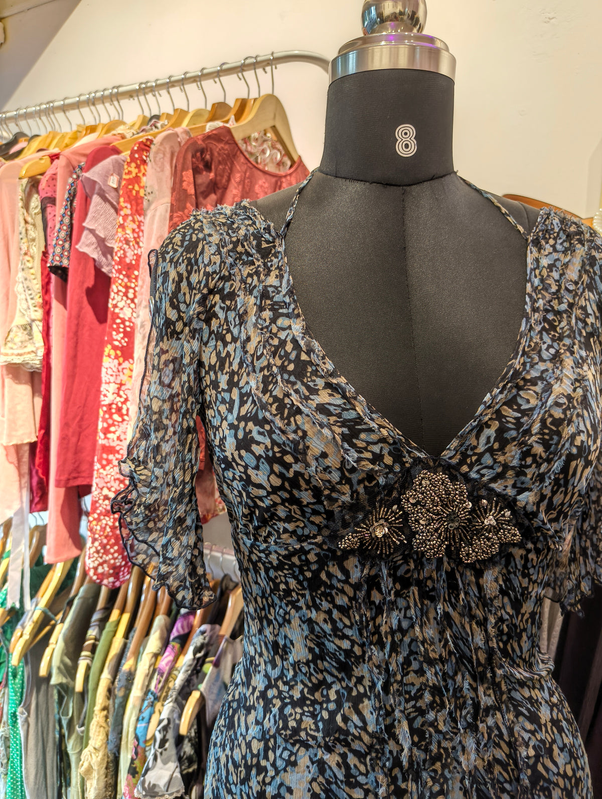 80's beaded waist silk dress