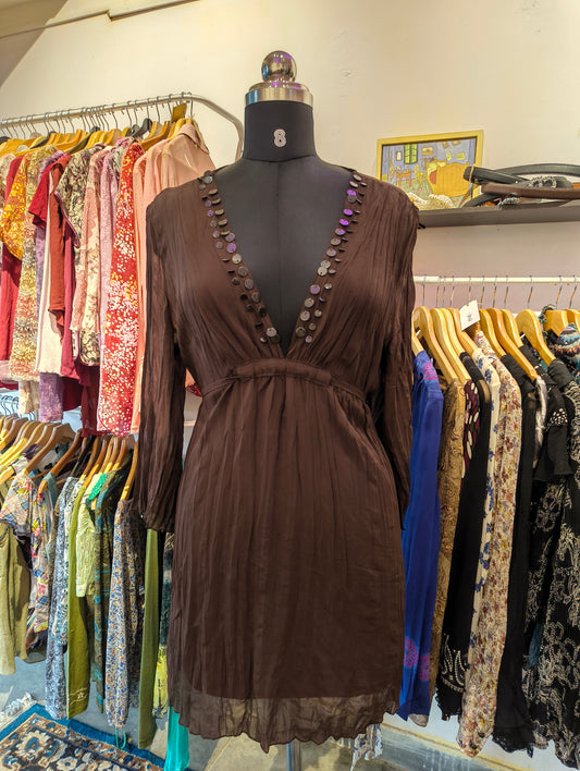 Brown beaded neck line dress