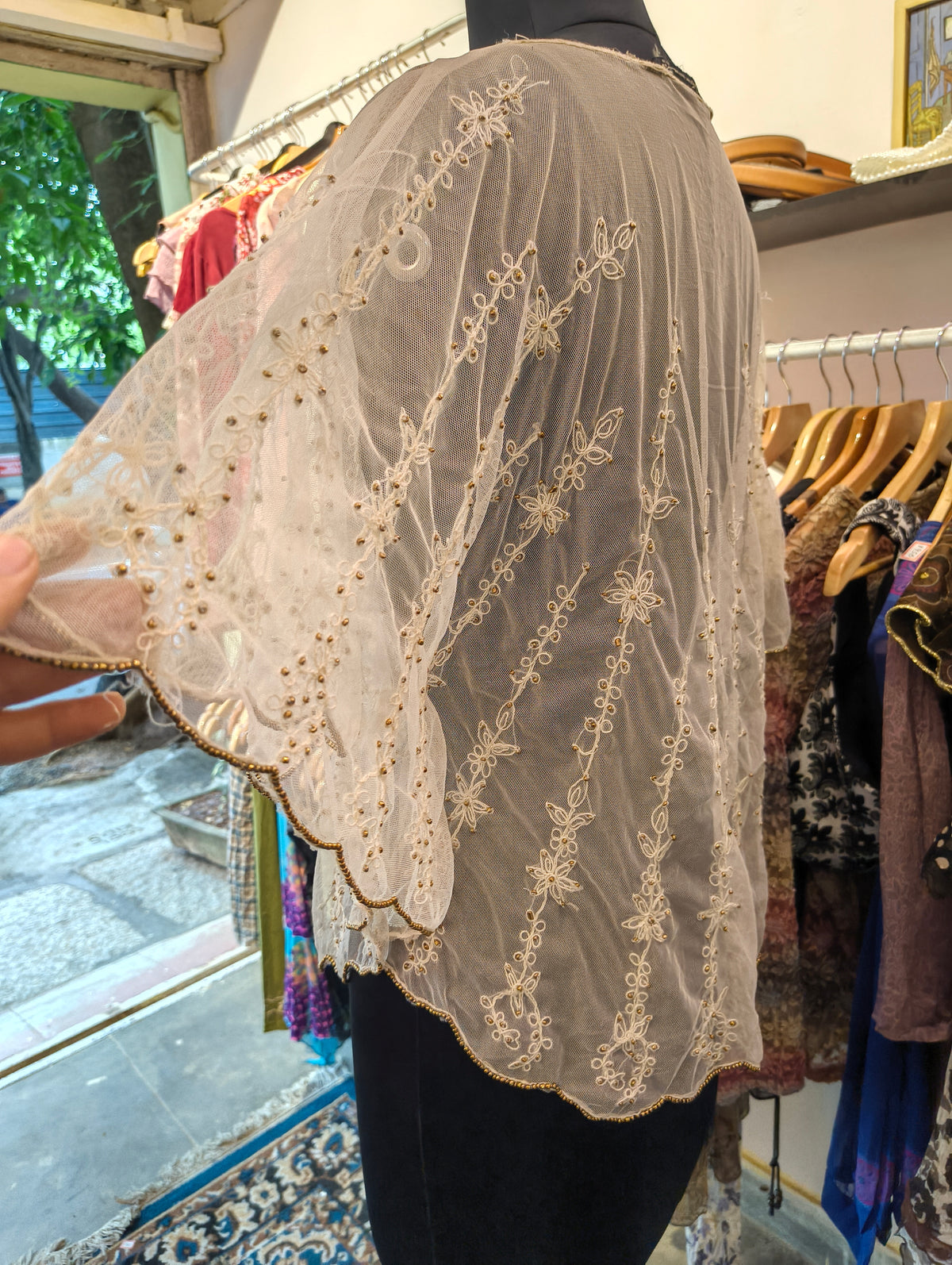 Embroidered beaded white top