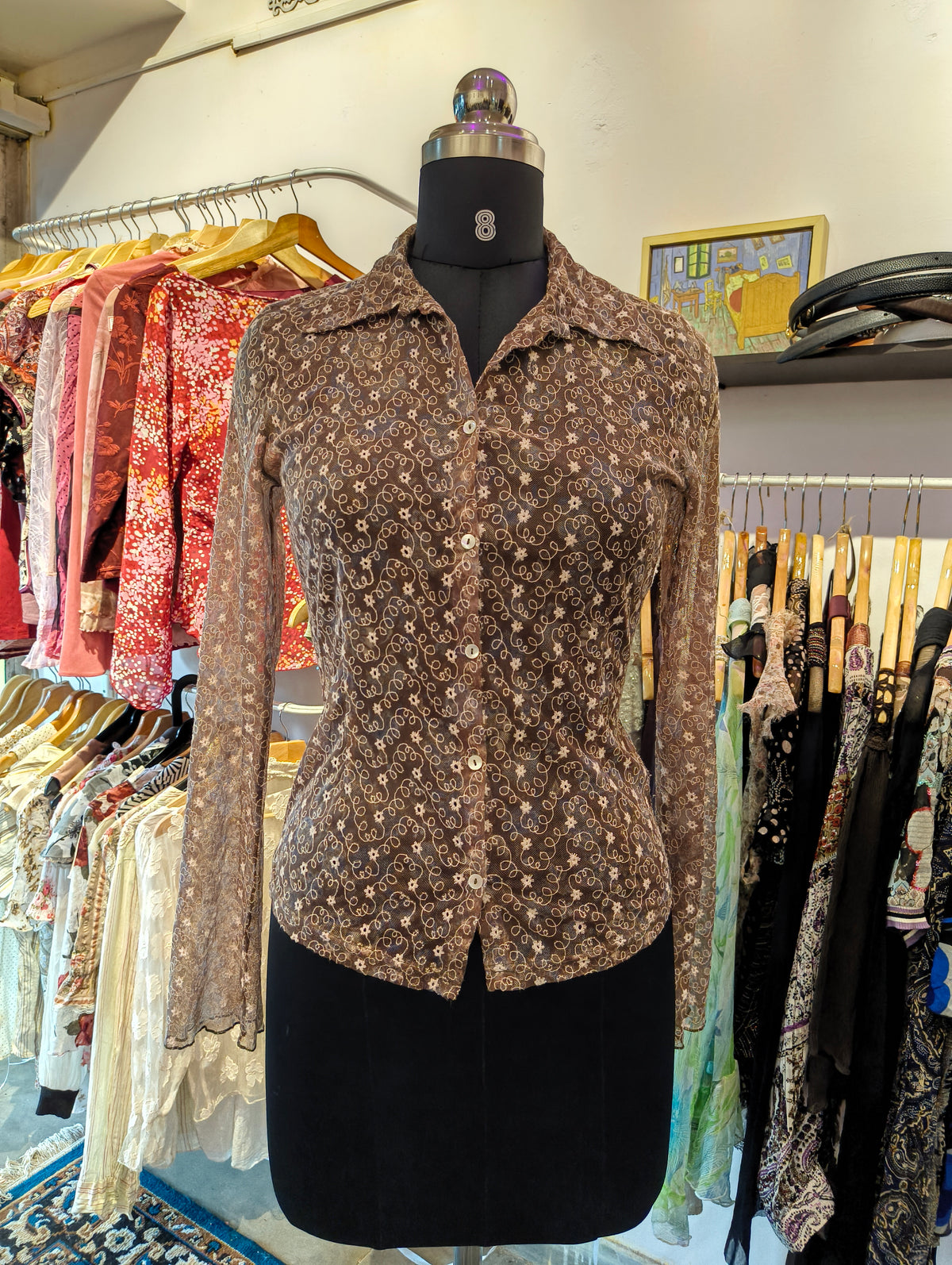 Olive brown embroidered shirt