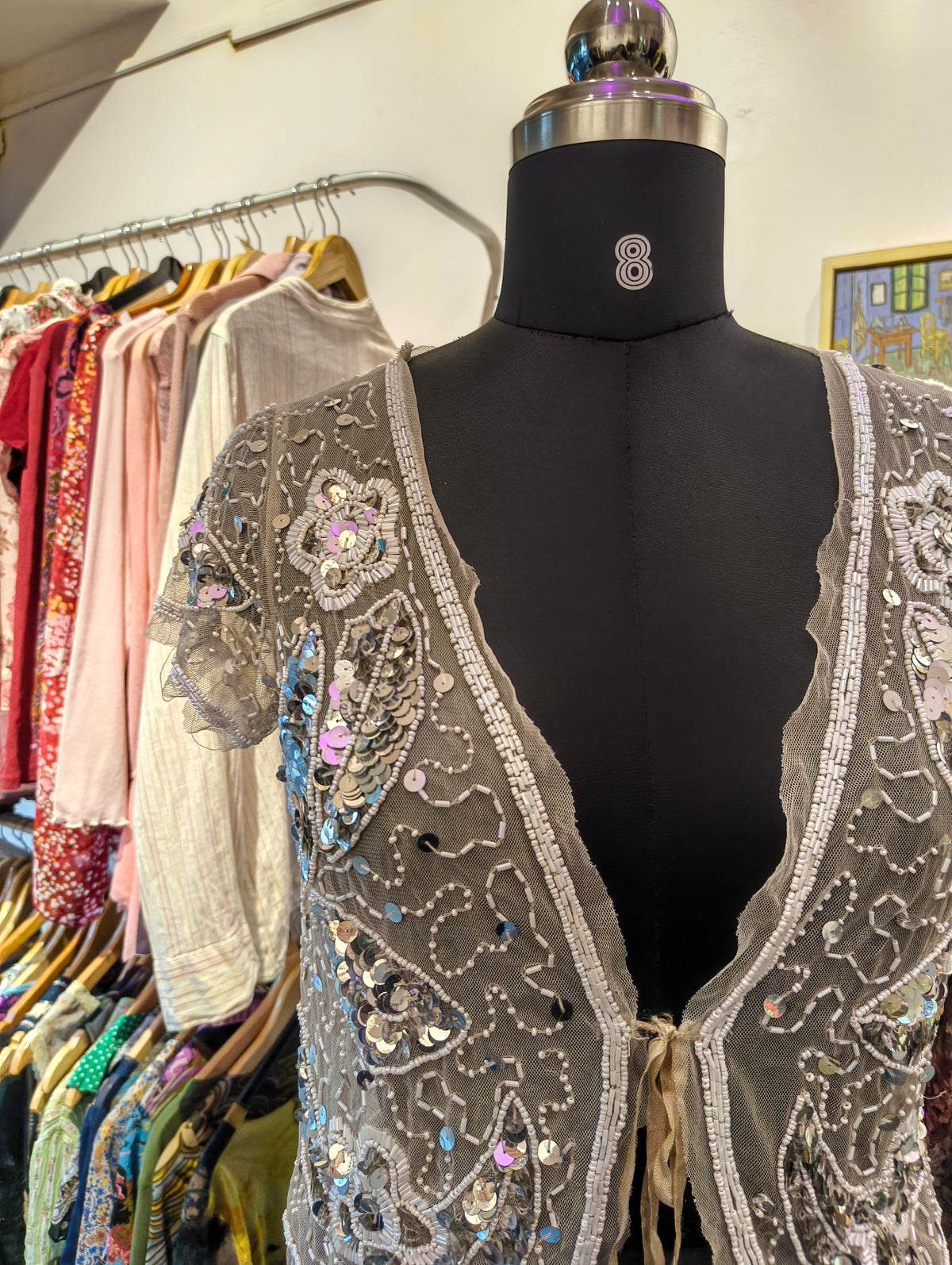 Grey beaded sequins overwear