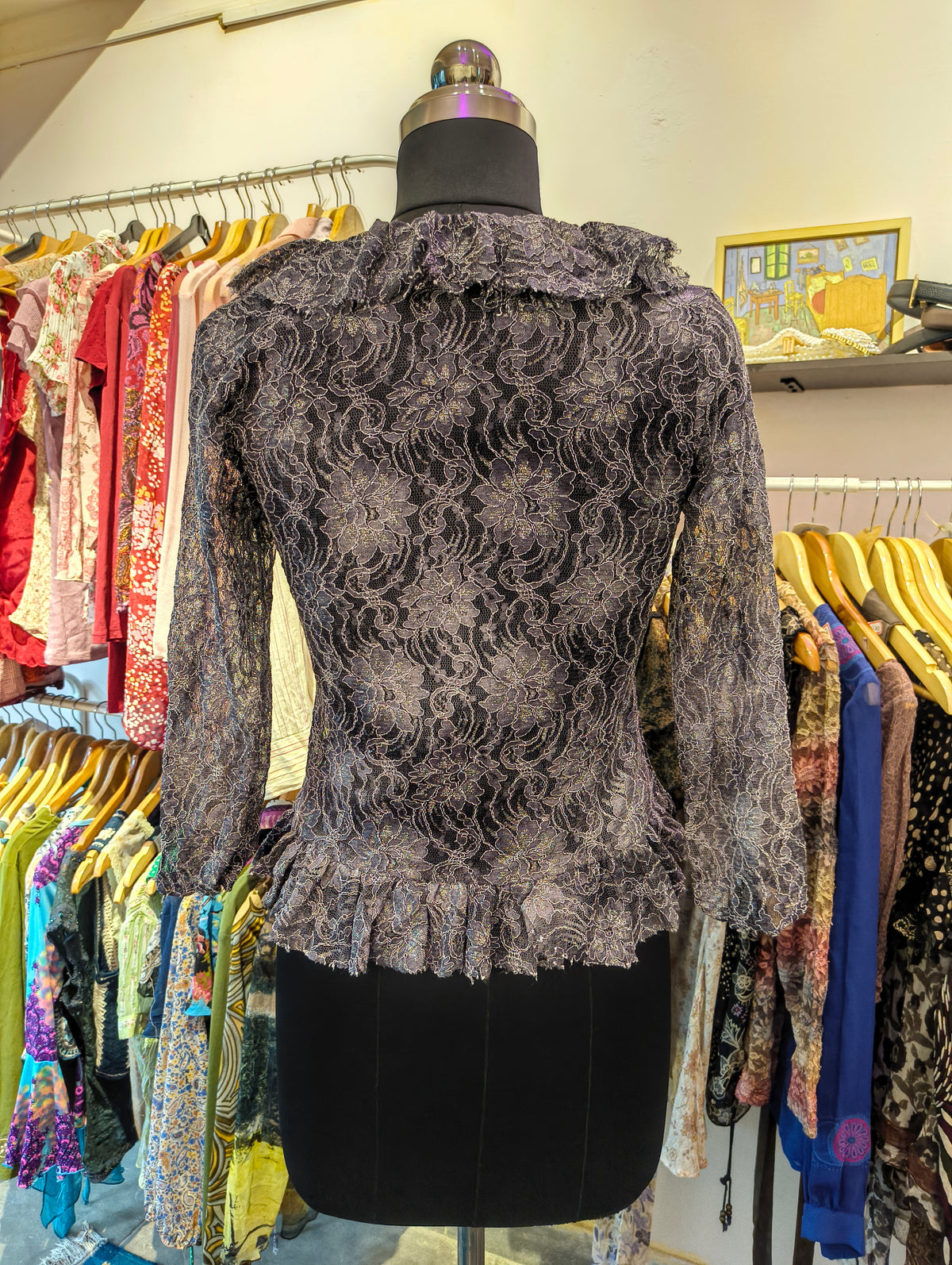 Grey lace ruffle top