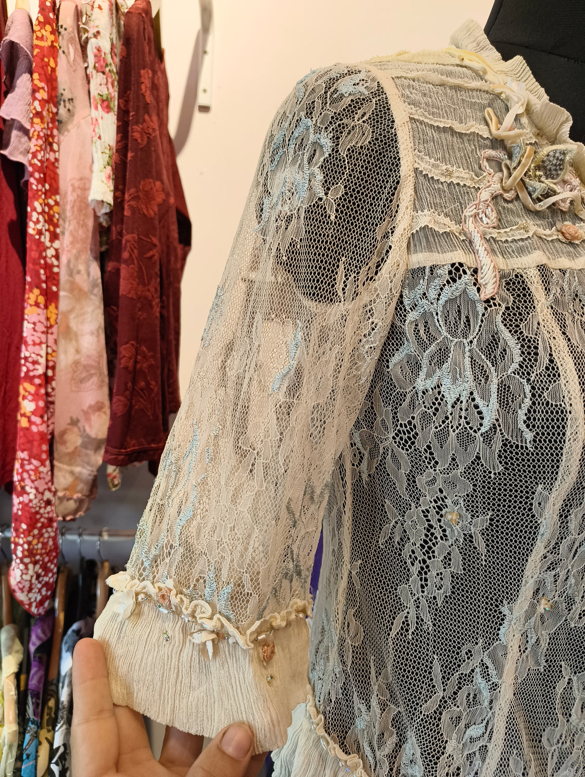Victorian silk lace beige top