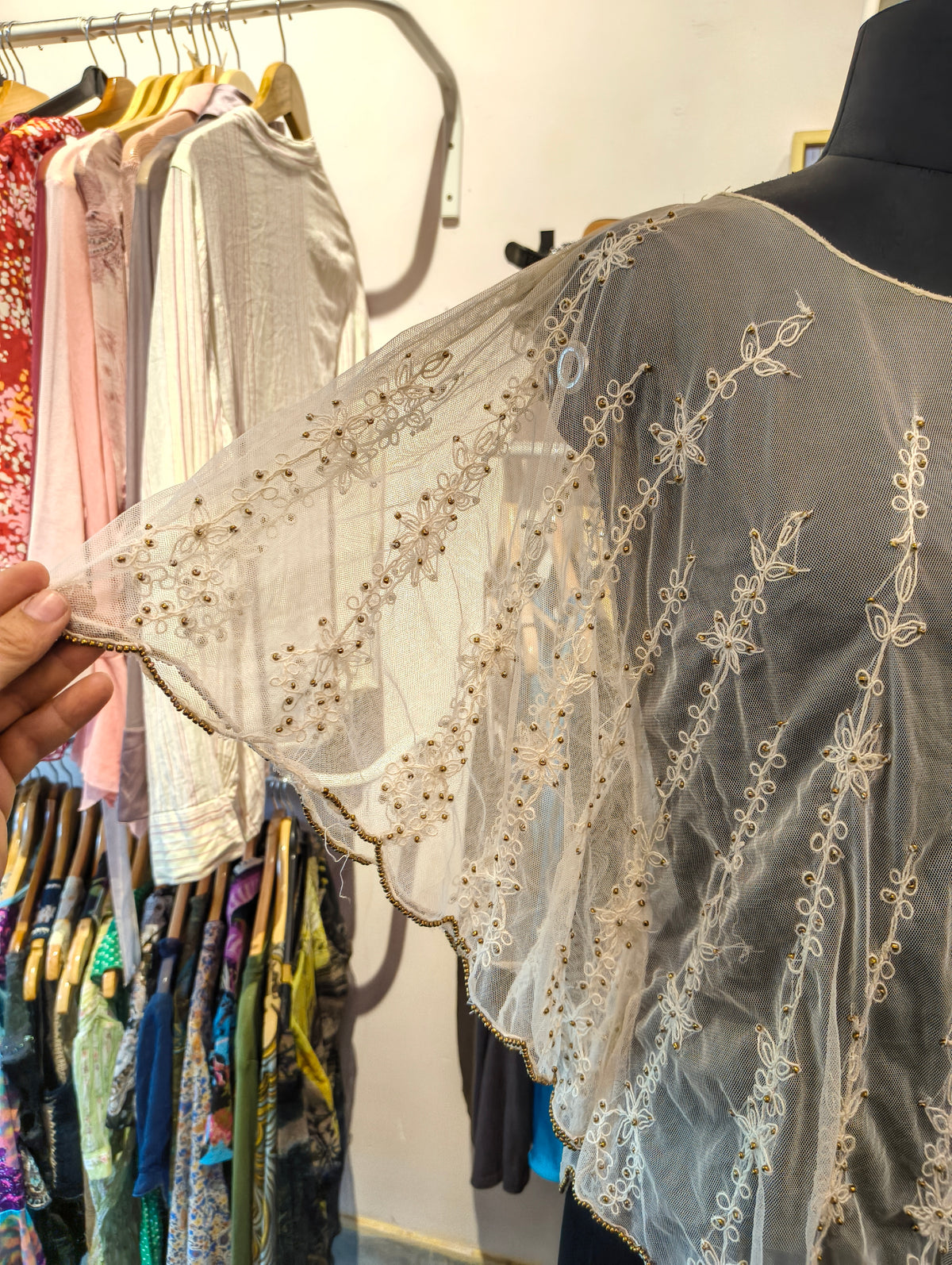 Embroidered beaded white top