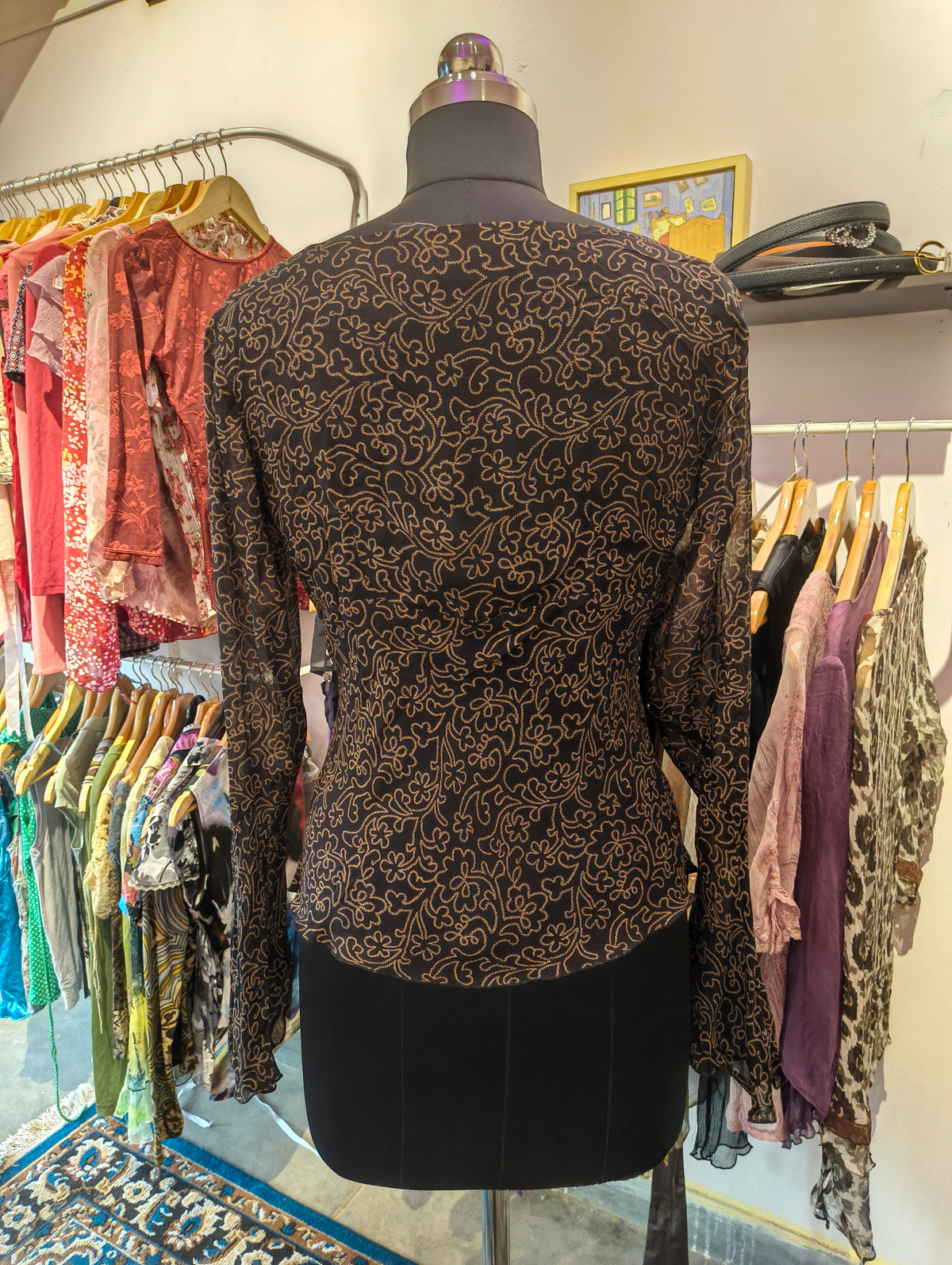 Classic ditsy 100 percent silk top