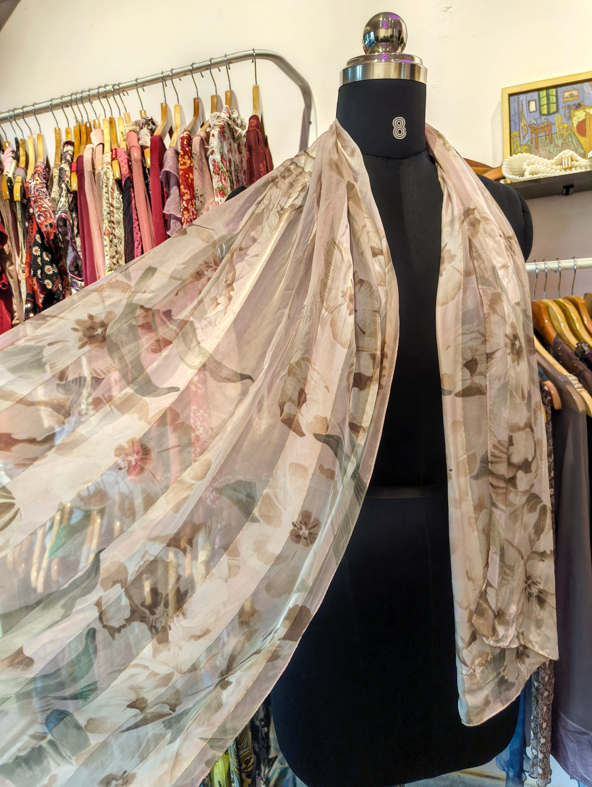 Floral silk rectangular scarf