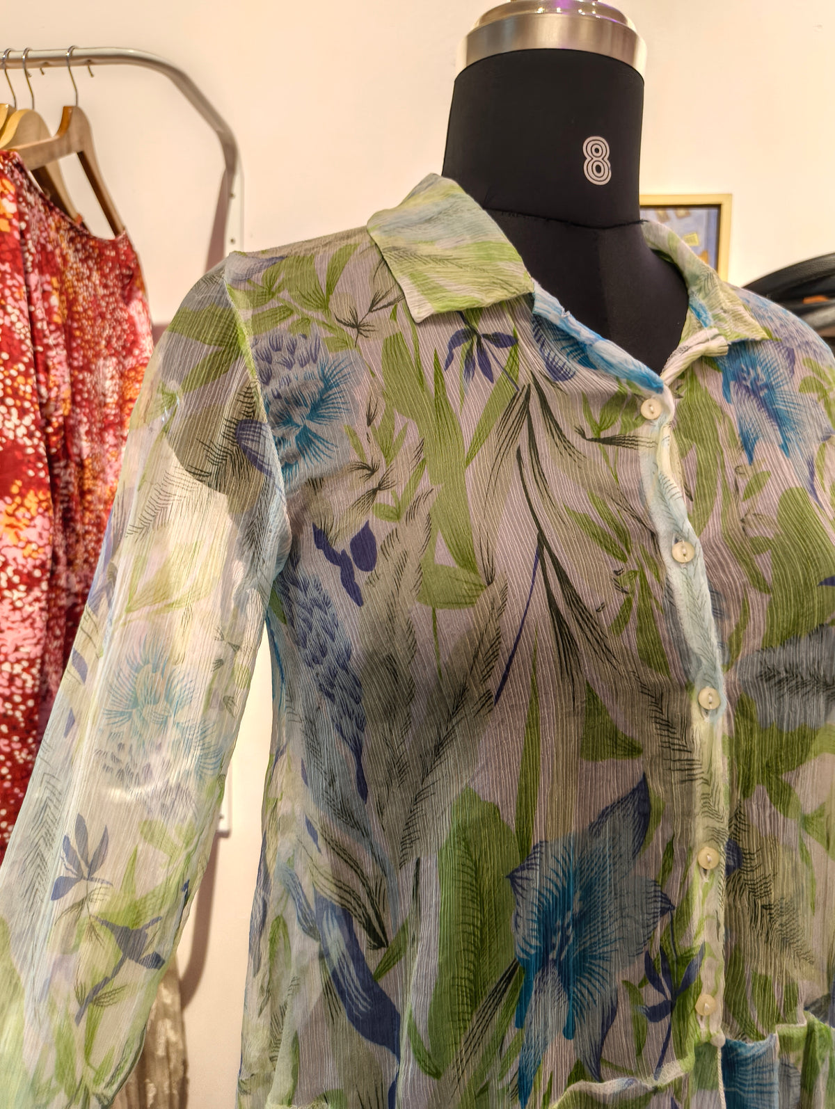 Asymmetrical floral silk blouse