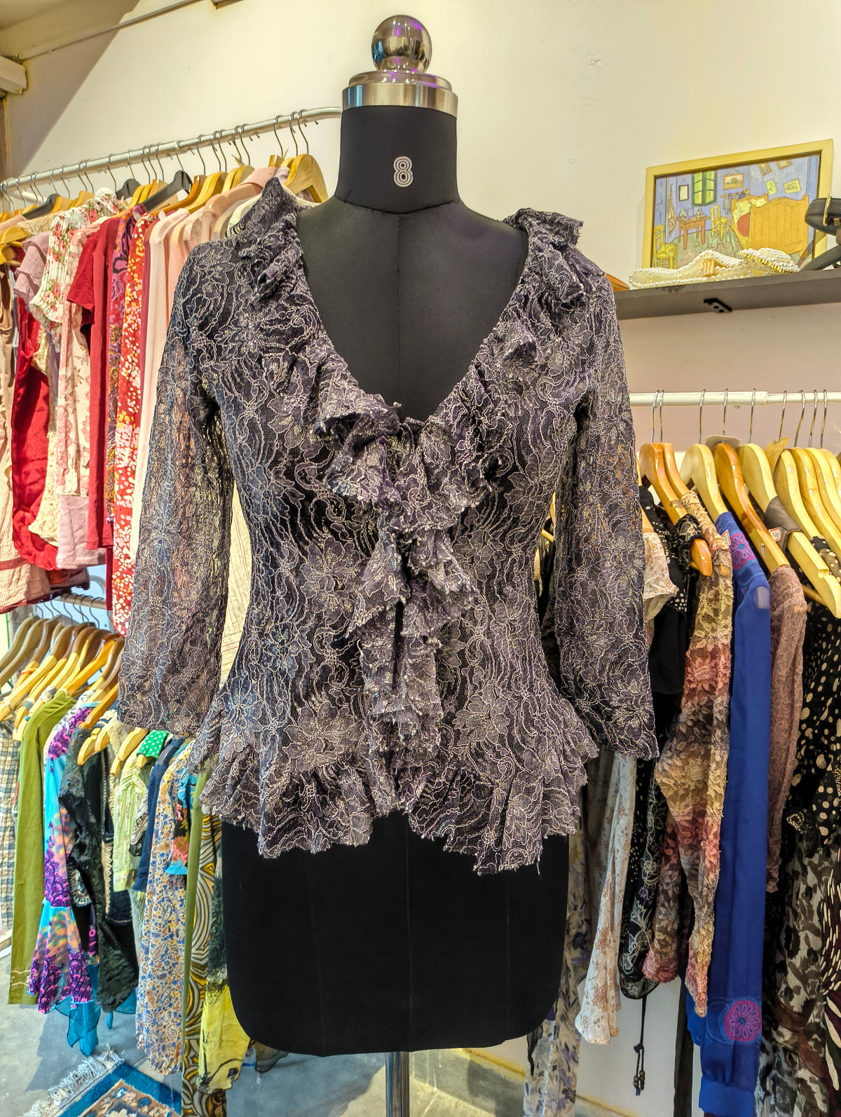 Grey lace ruffle top