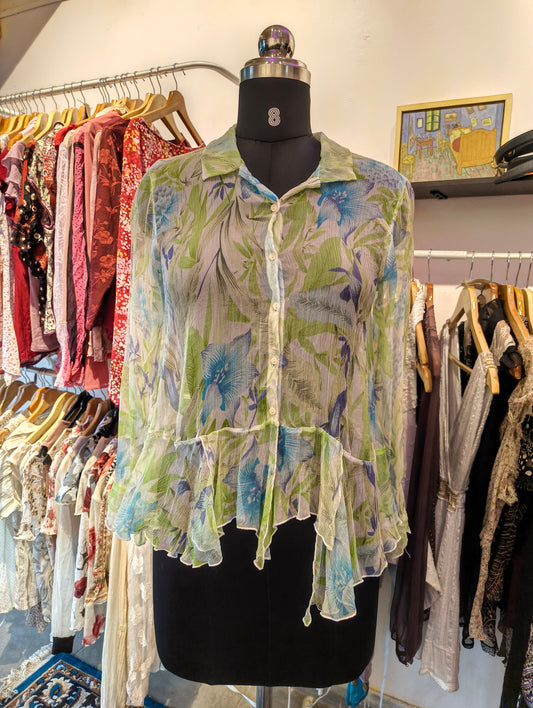 Asymmetrical floral silk blouse