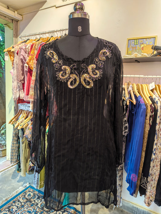 Black paisely sequins chiffon top