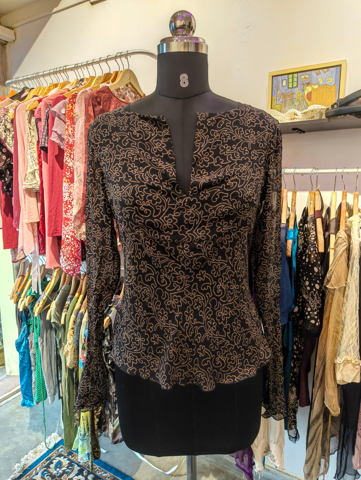 Classic ditsy 100 percent silk top