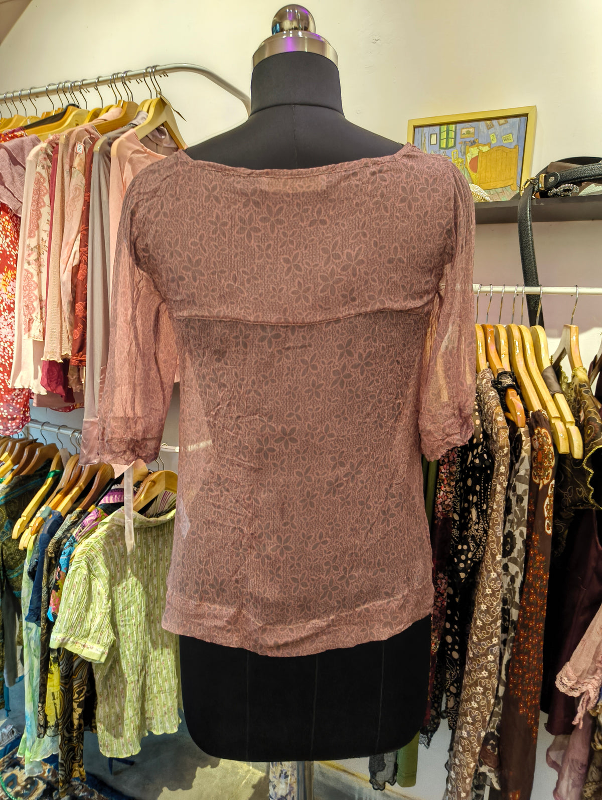 Salmon floral 100 percent silk top
