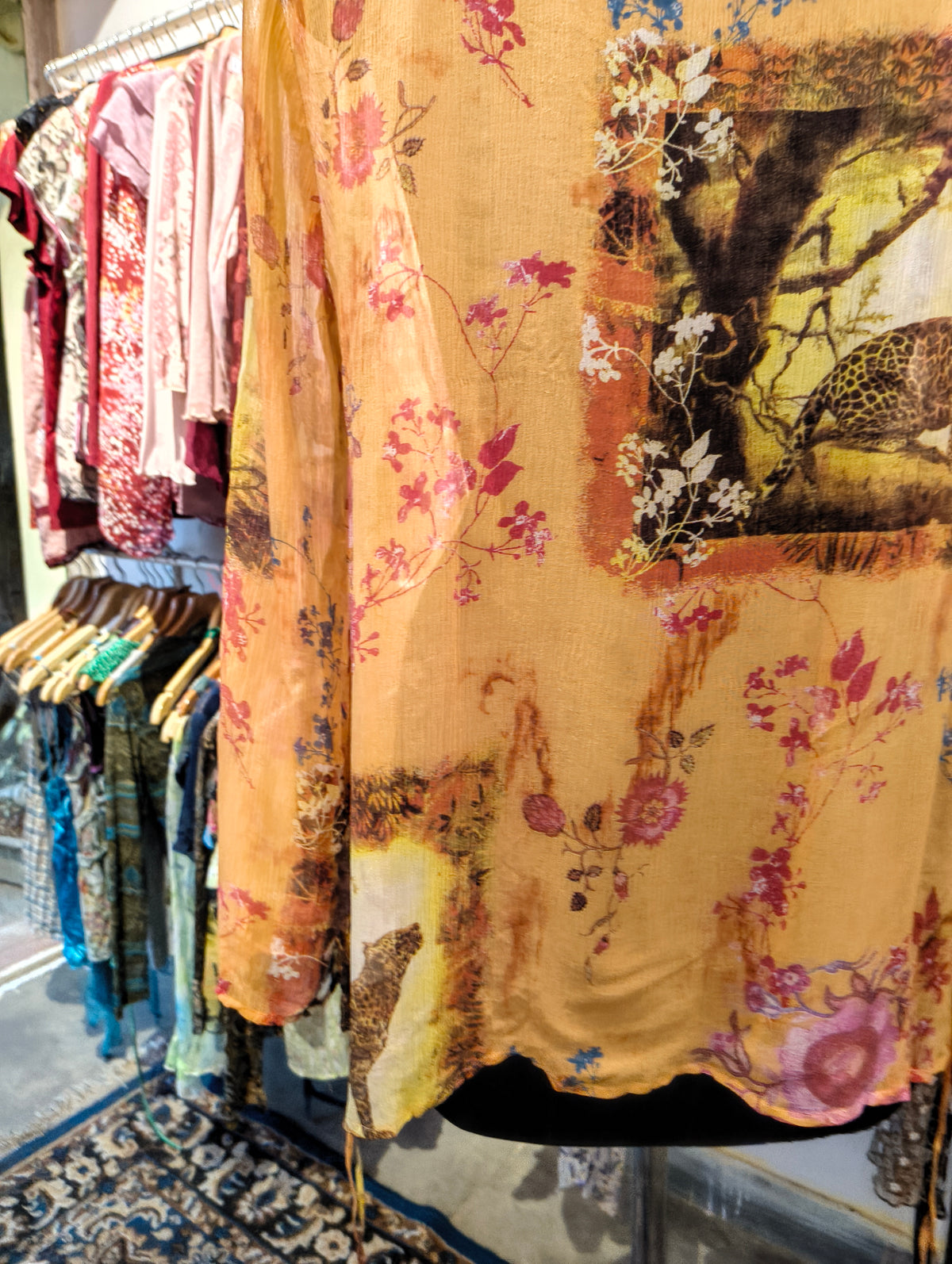 Leopard floral 100 percent silk top