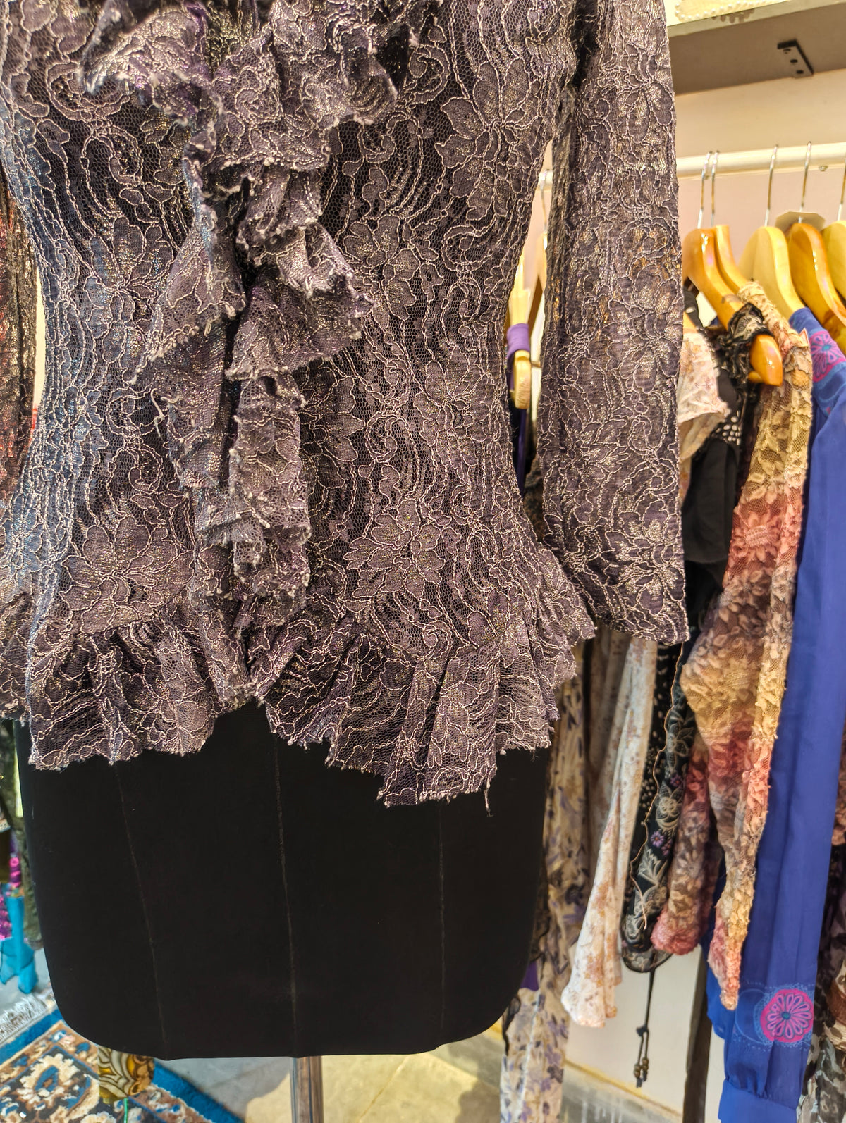 Grey lace ruffle top