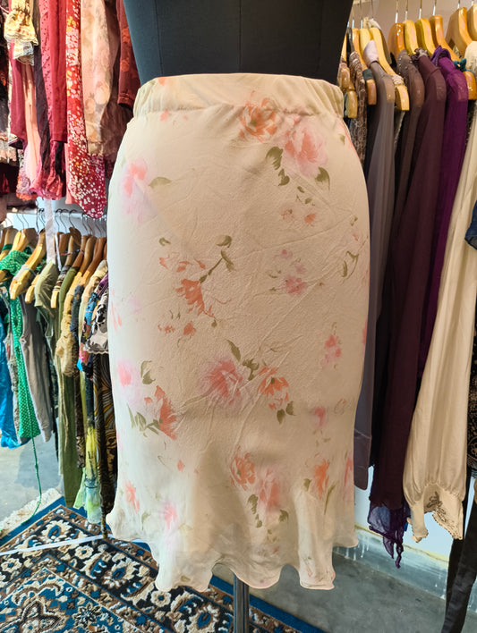 Beige floral 100 percent silk skirt