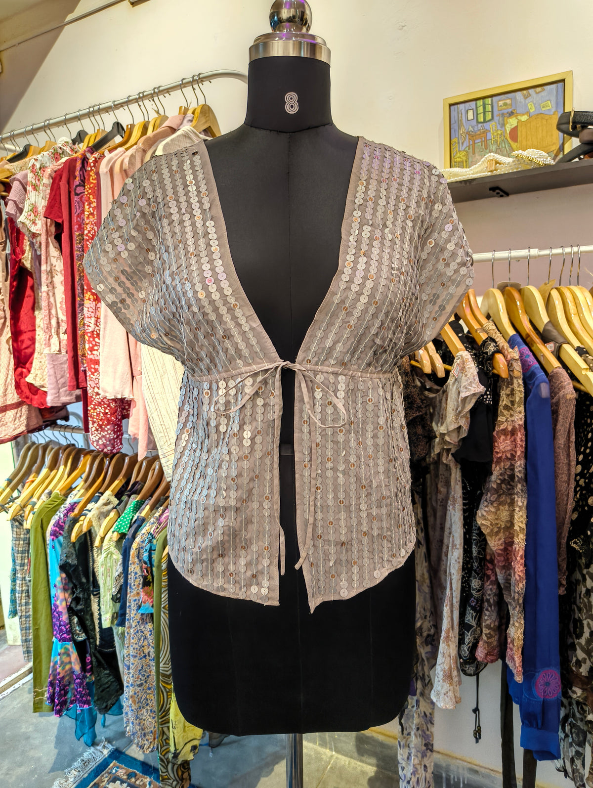 Front ties sequins overwear