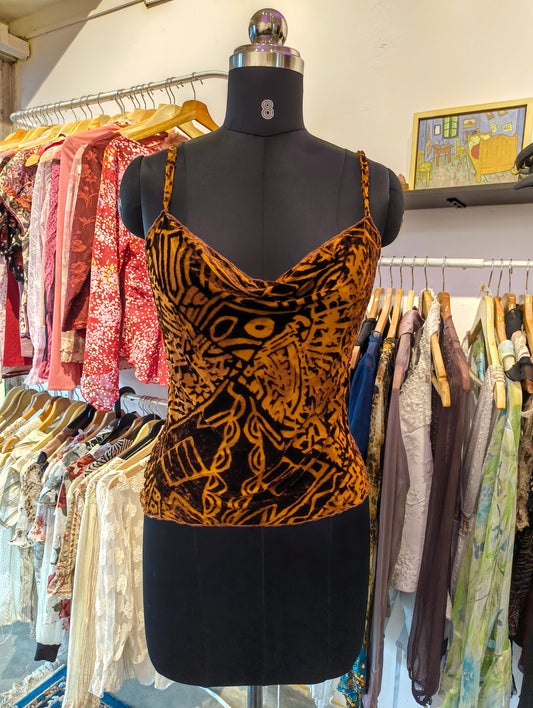 Vintage velvet print cowl top