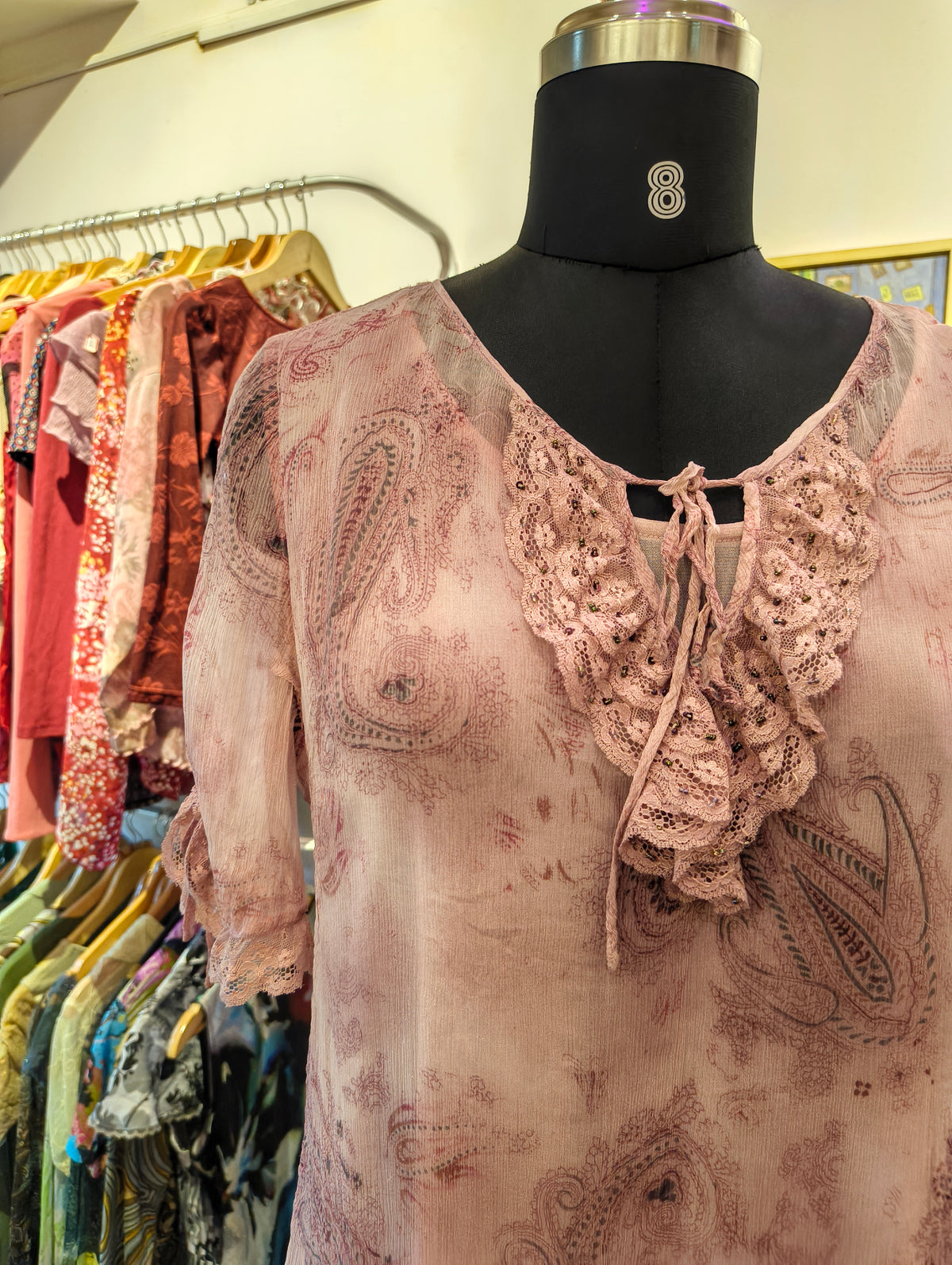 Pink paisely silk top