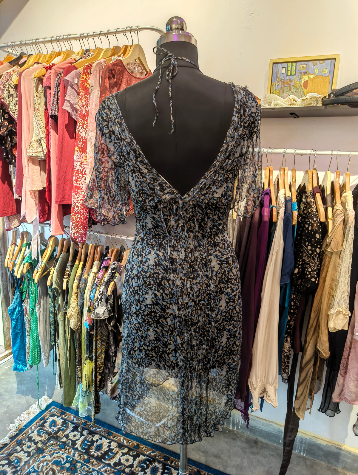 80's beaded waist silk dress