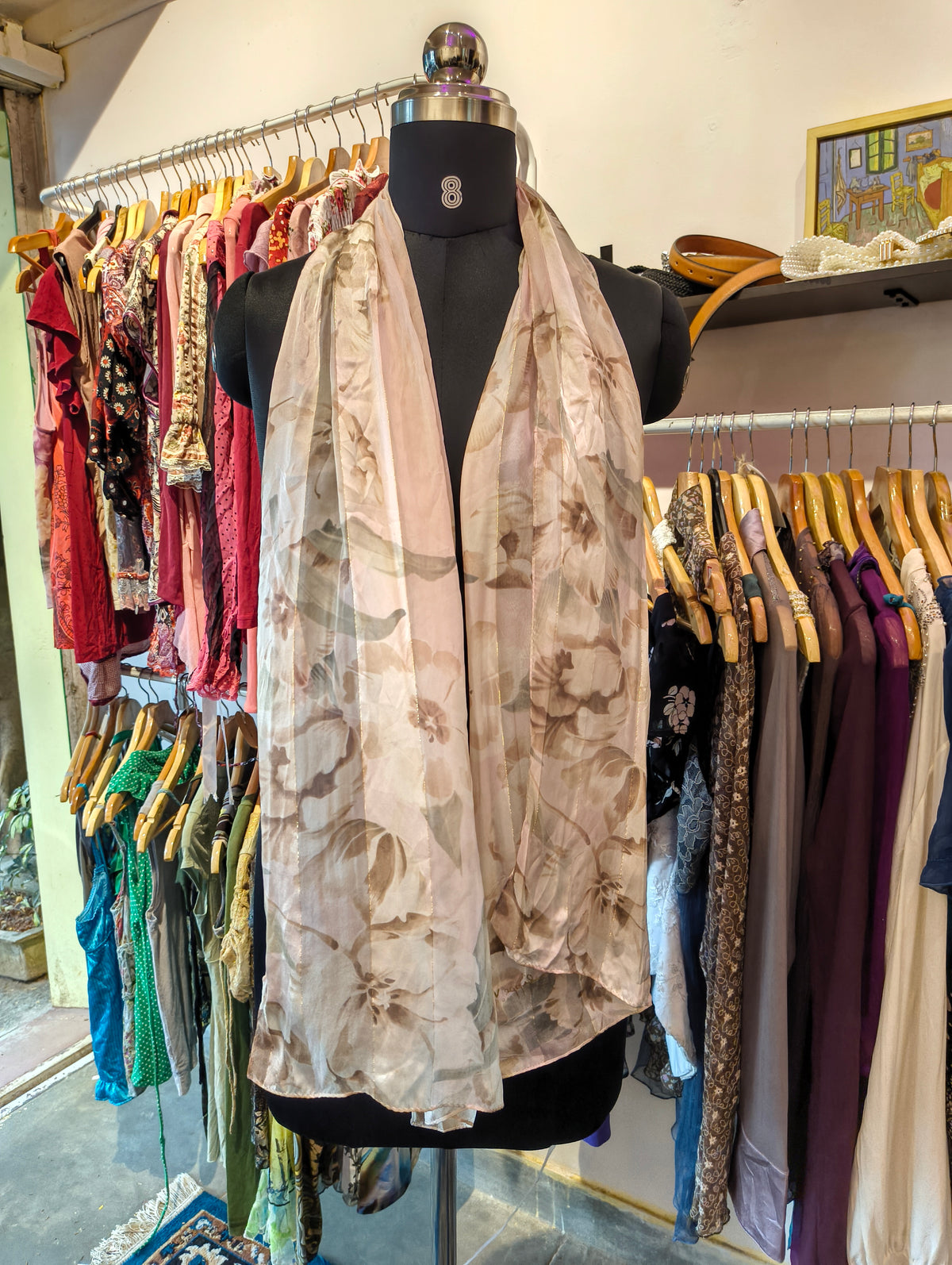 Floral silk rectangular scarf