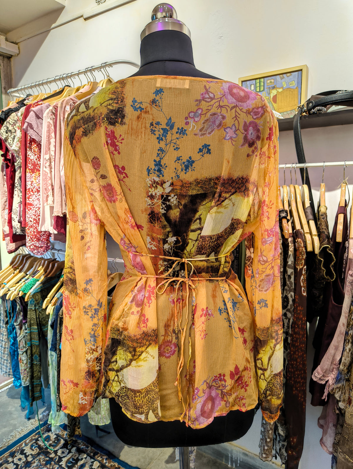 Leopard floral 100 percent silk top