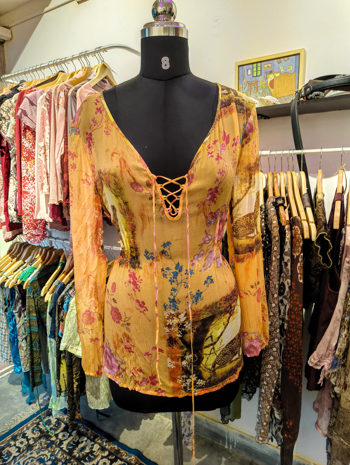 Leopard floral 100 percent silk top
