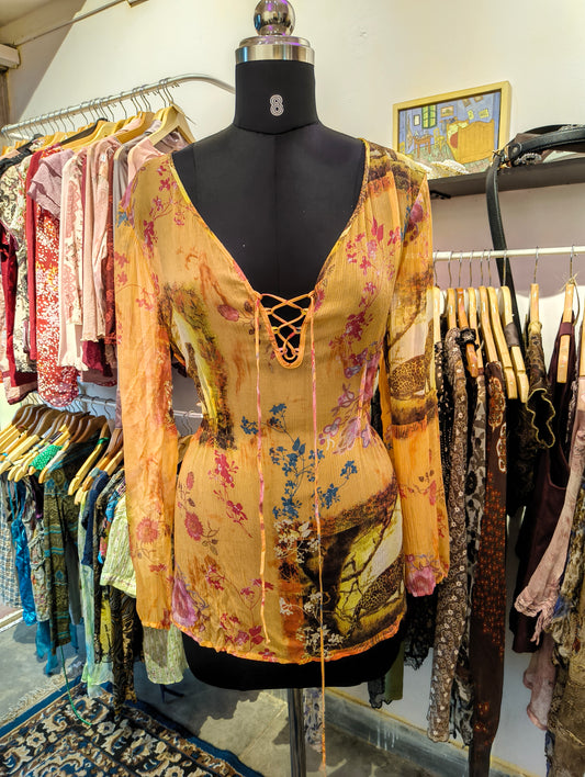 Leopard floral 100 percent silk top