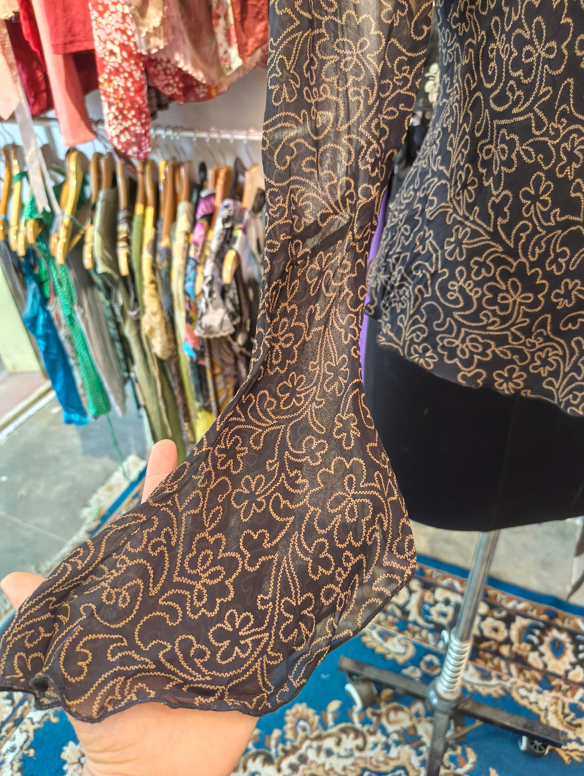 Classic ditsy 100 percent silk top