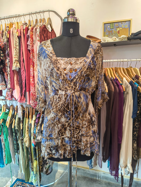 Cat stone work tunic with front ties