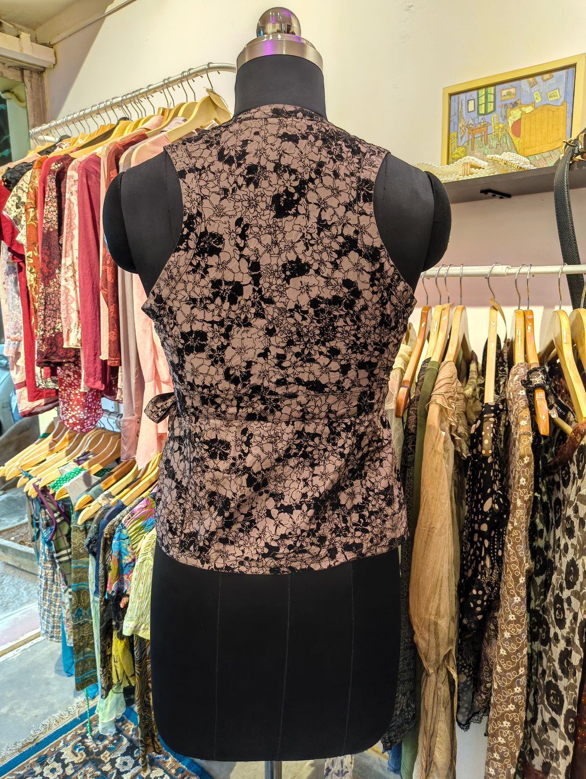 Brown 100 percent silk wrap around top