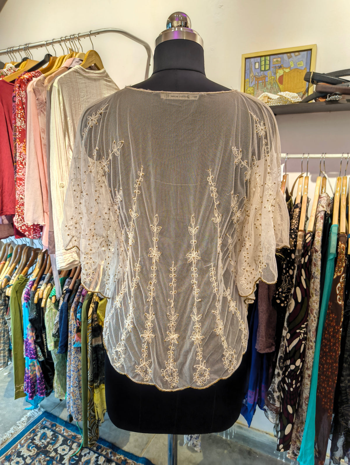 Embroidered beaded white top