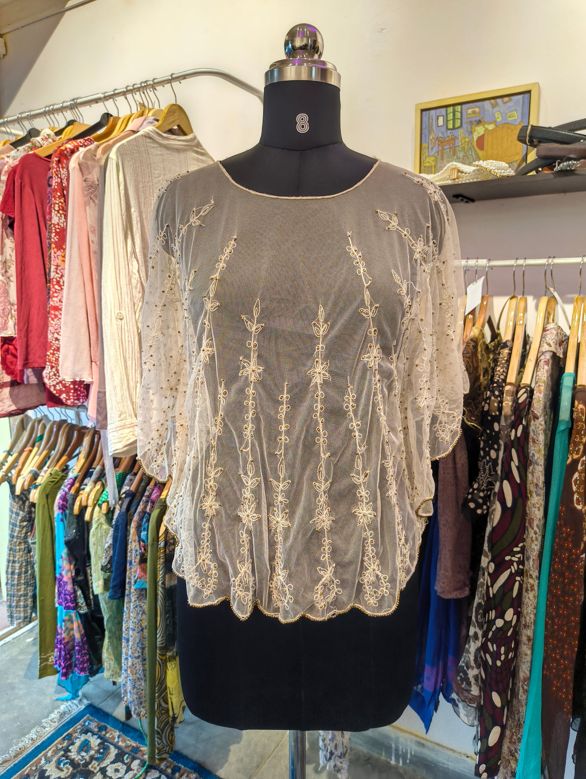 Embroidered beaded white top