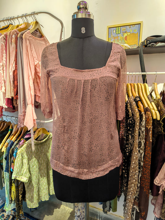 Salmon floral 100 percent silk top