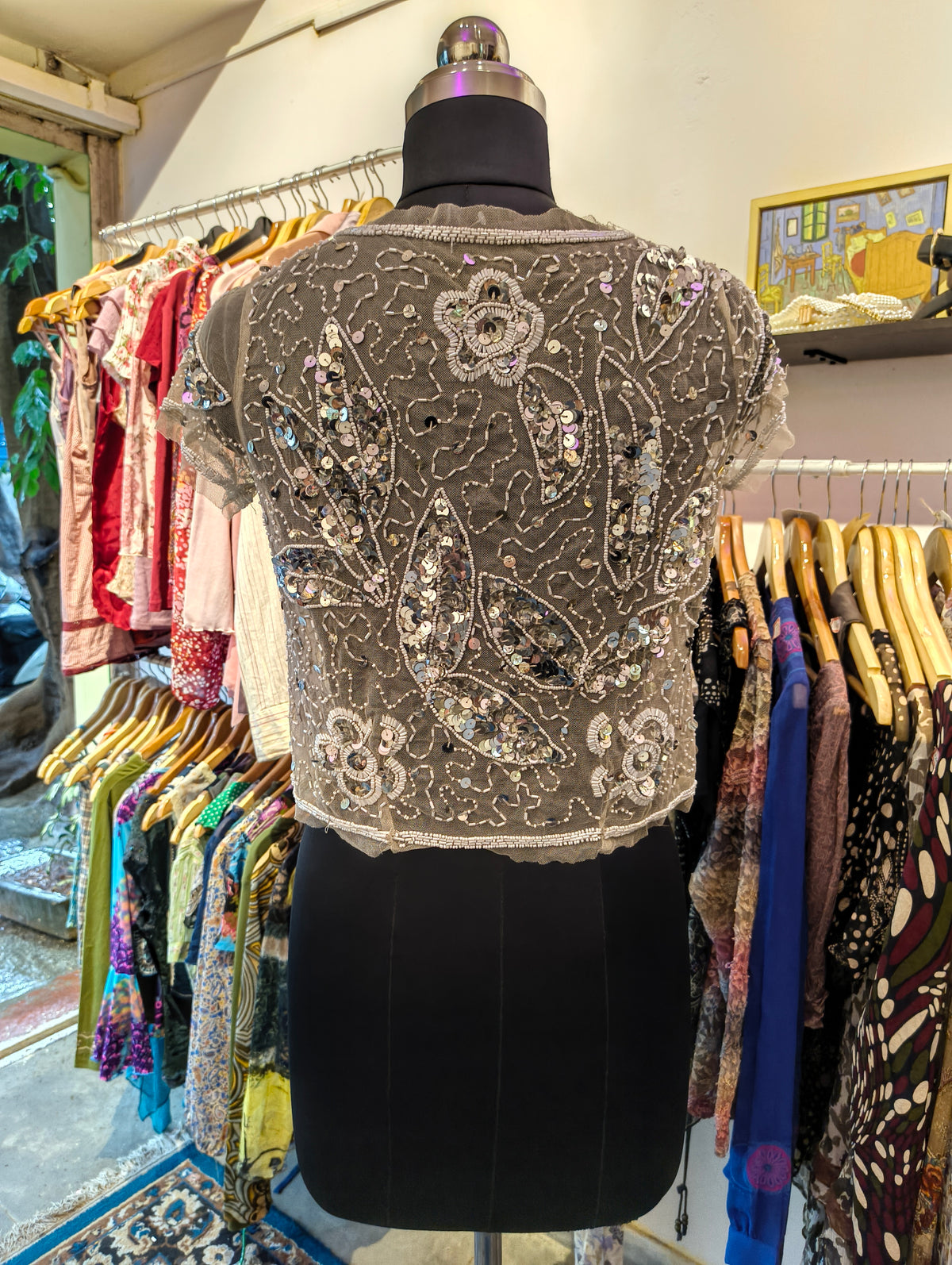 Grey beaded sequins overwear