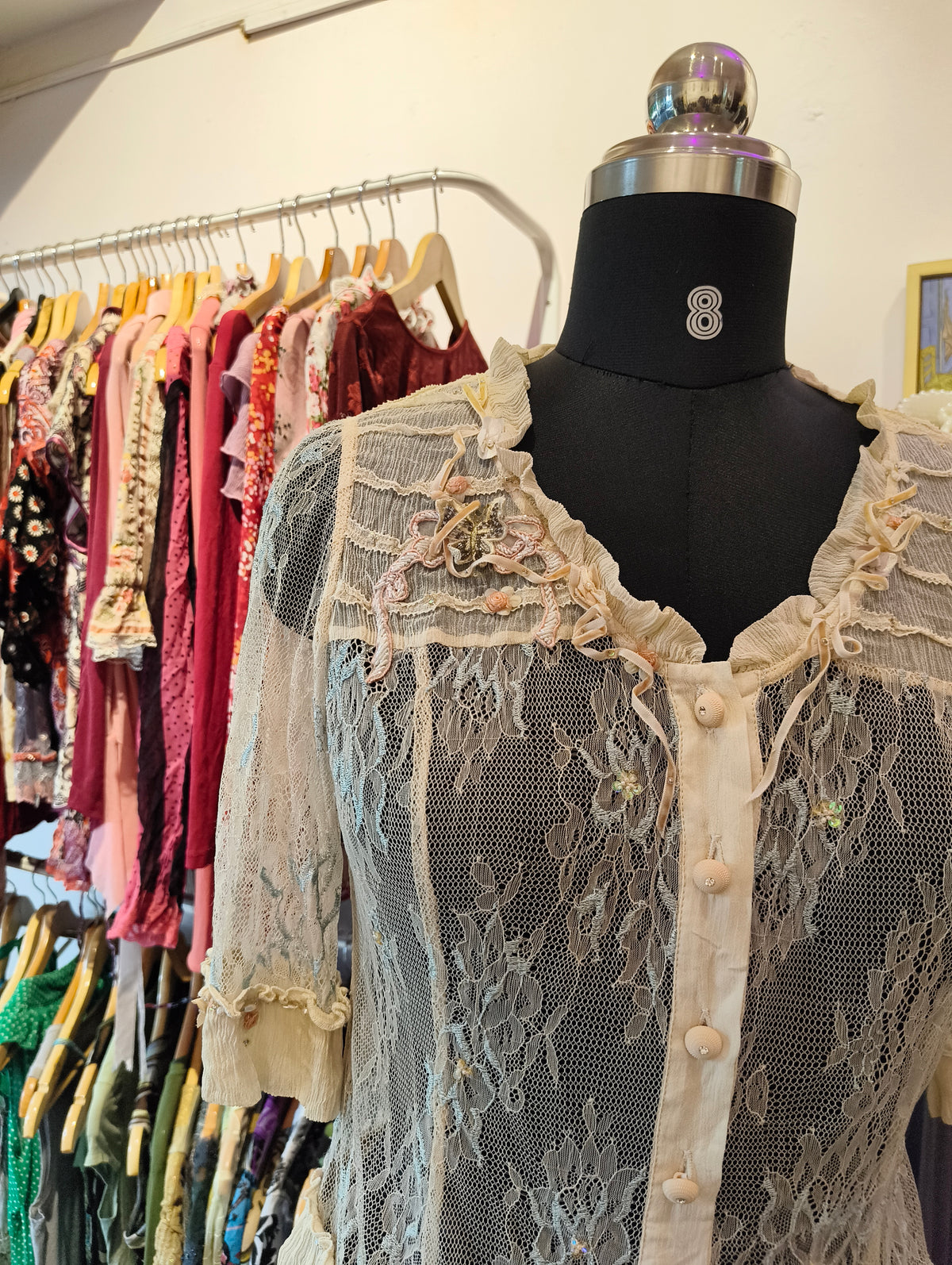 Victorian silk lace beige top