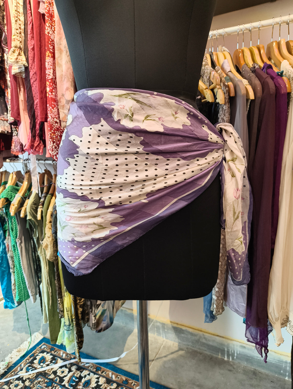 Purple floral polka scarf