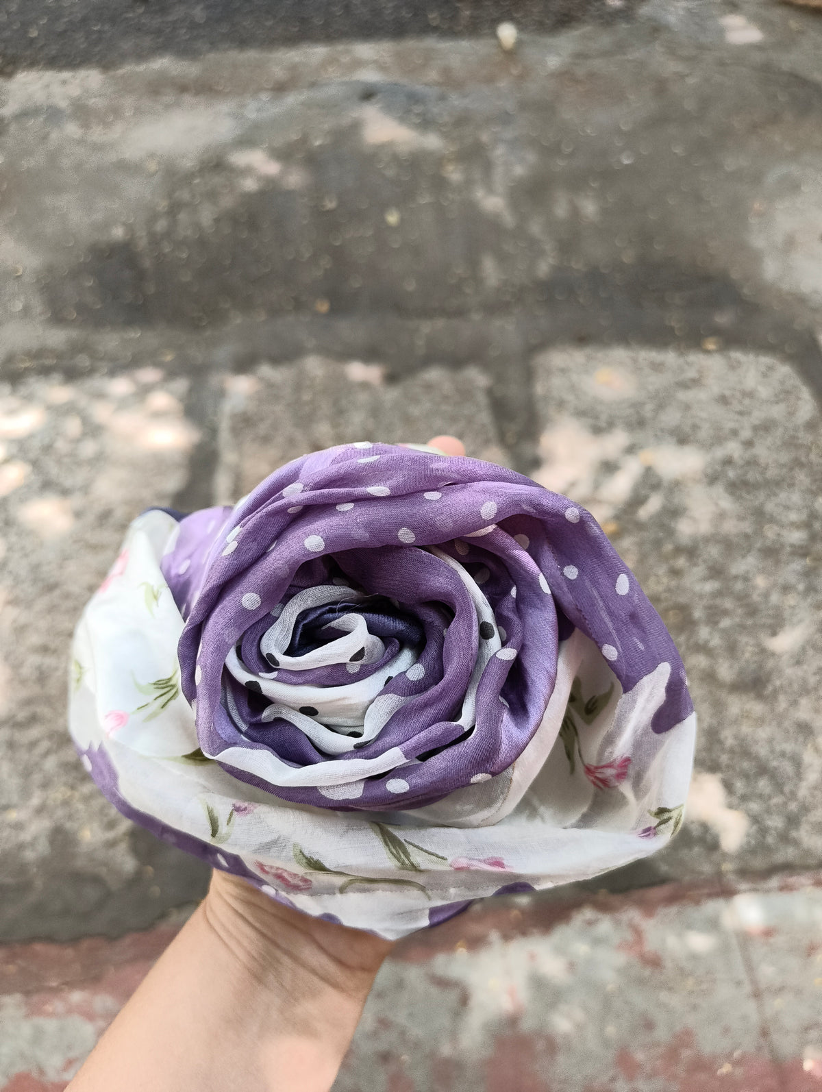 Purple floral polka scarf