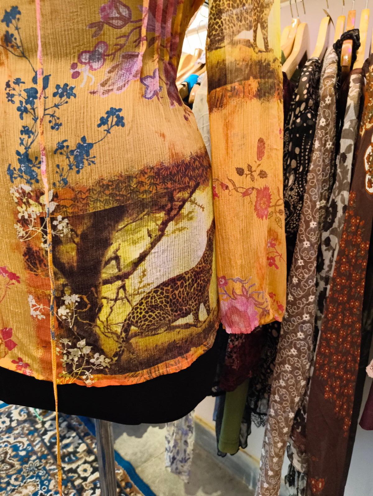 Leopard floral 100 percent silk top