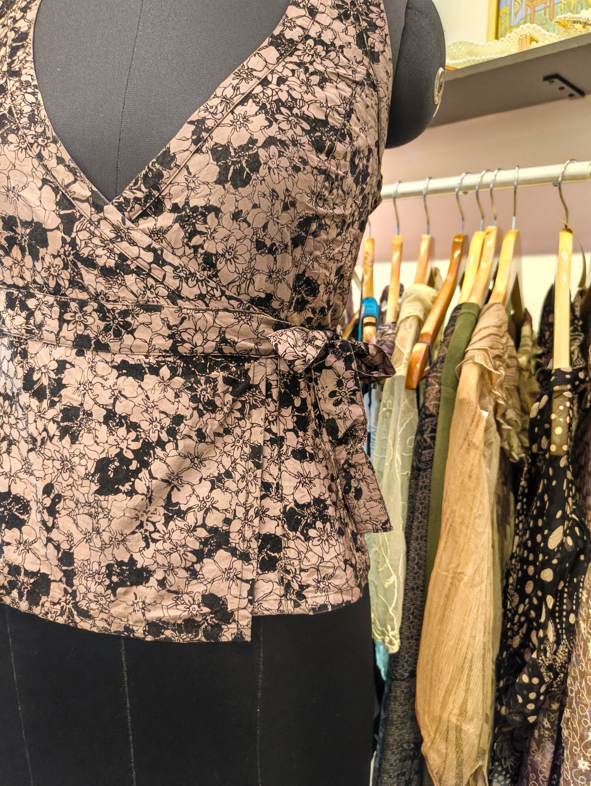 Brown 100 percent silk wrap around top