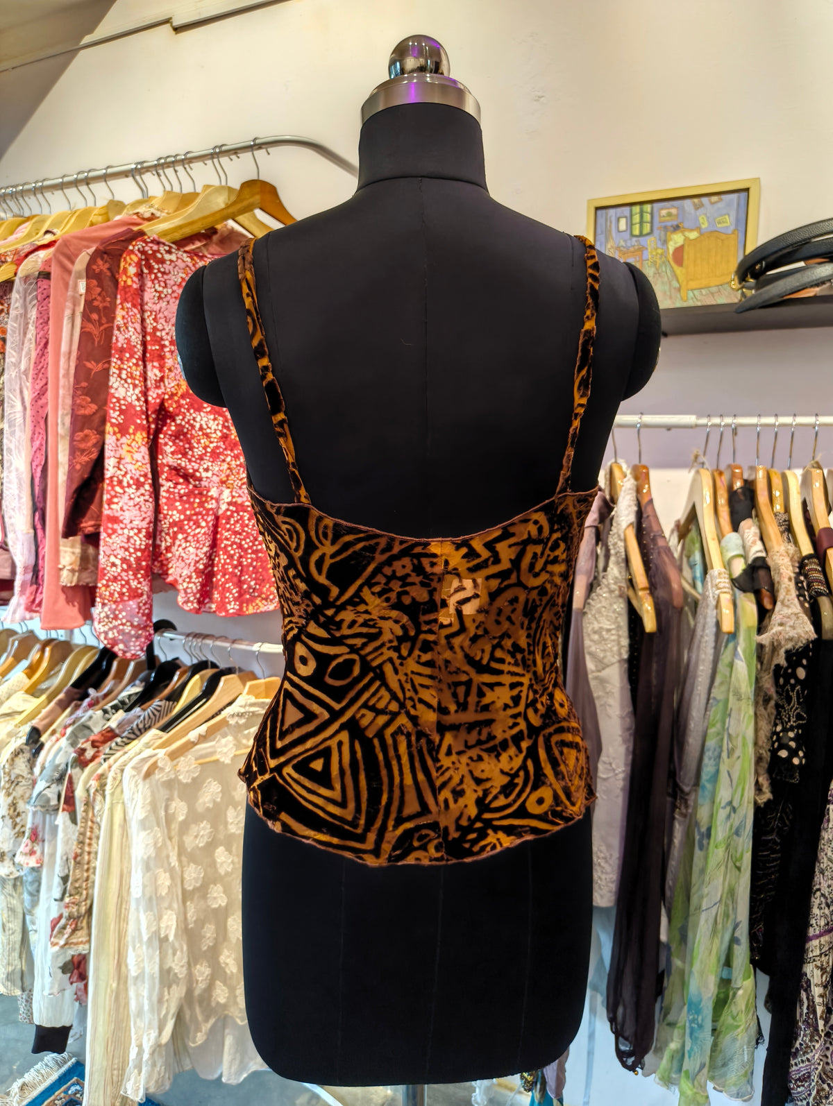 Vintage velvet print cowl top